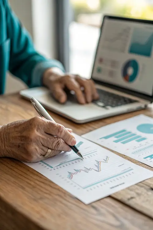 Mains d’un consultant annotant un plan de trésorerie imprimé